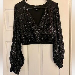 Sincerely Jules Black Sequin Y2K Women's Crop Top